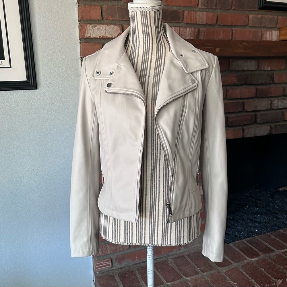 Rachel Parcell Faux Leather Moto Jacket in Cream Sz XS
